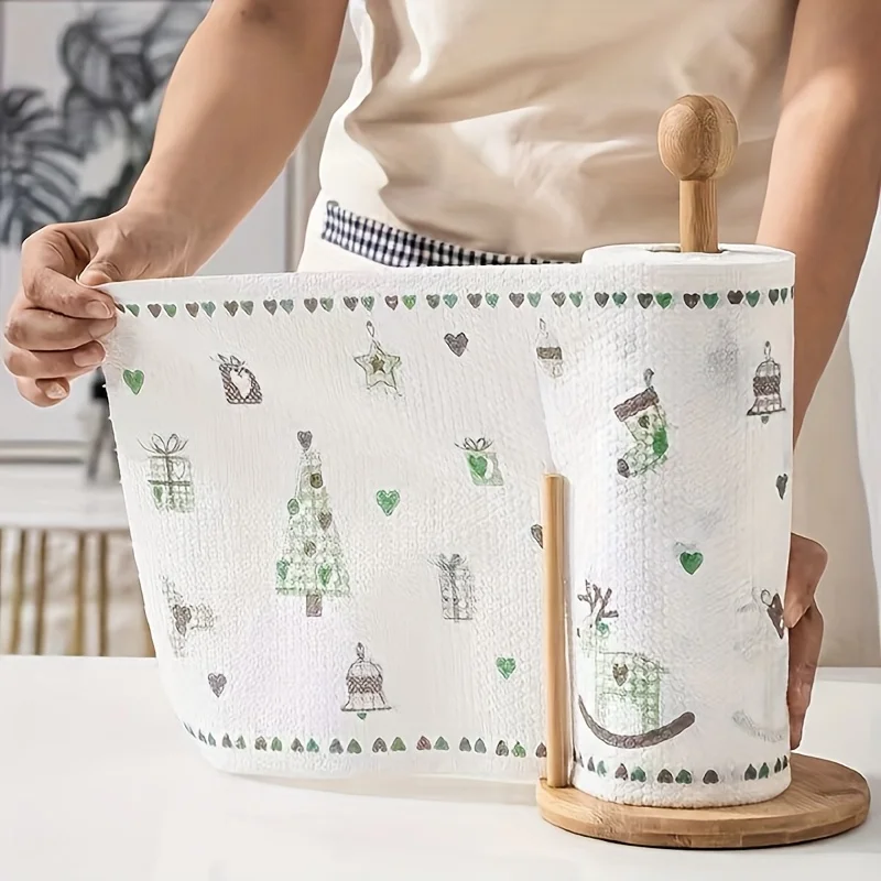 50 100pcs/roll Dishcloth Absorbent Thickened Kitchen Paper Dry Wet Use Non Greasy Random Pattern for Sink Cleaning Dishwashing