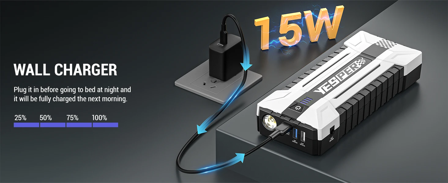 YESPER 4120A 26800mAh Jump Starter Portable, 12V Car Booster Pack with Carry Case & Jumper Cables for All Gas 10L Diesel