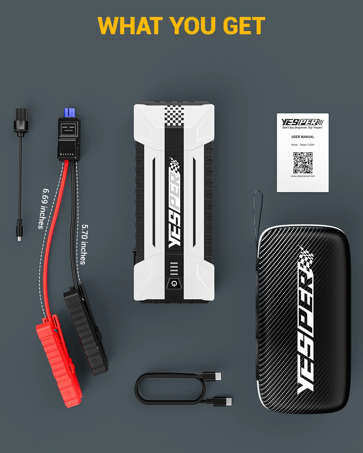 YESPER 4120A 26800mAh Jump Starter Portable, 12V Car Booster Pack with Carry Case & Jumper Cables for All Gas 10L Diesel