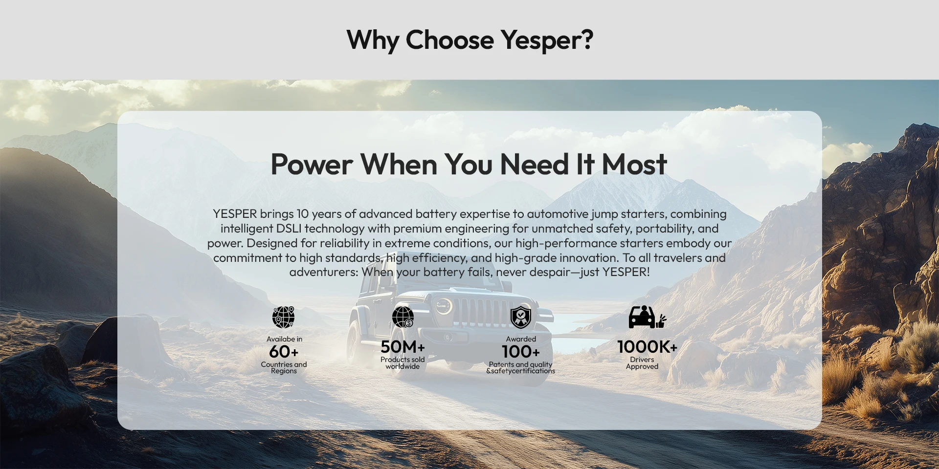 YESPER 4120A 26800mAh Jump Starter Portable, 12V Car Booster Pack with Carry Case & Jumper Cables for All Gas 10L Diesel