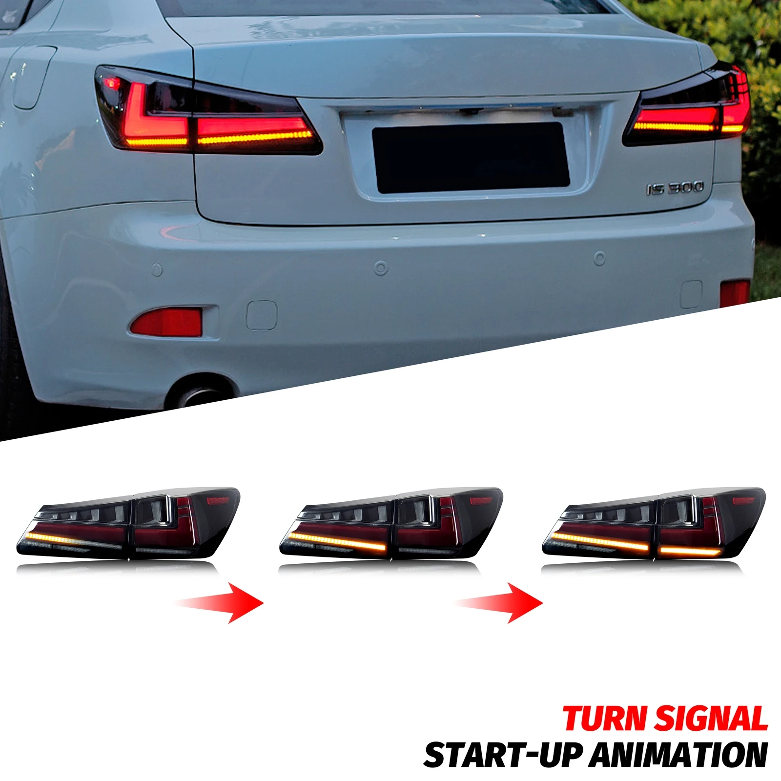 LED Tail Lights for Lexus IS250 IS350 ISF IS II 2006-2013 Sequential Turn Signal Dynamic Animation Black Rear Lamps Assembly