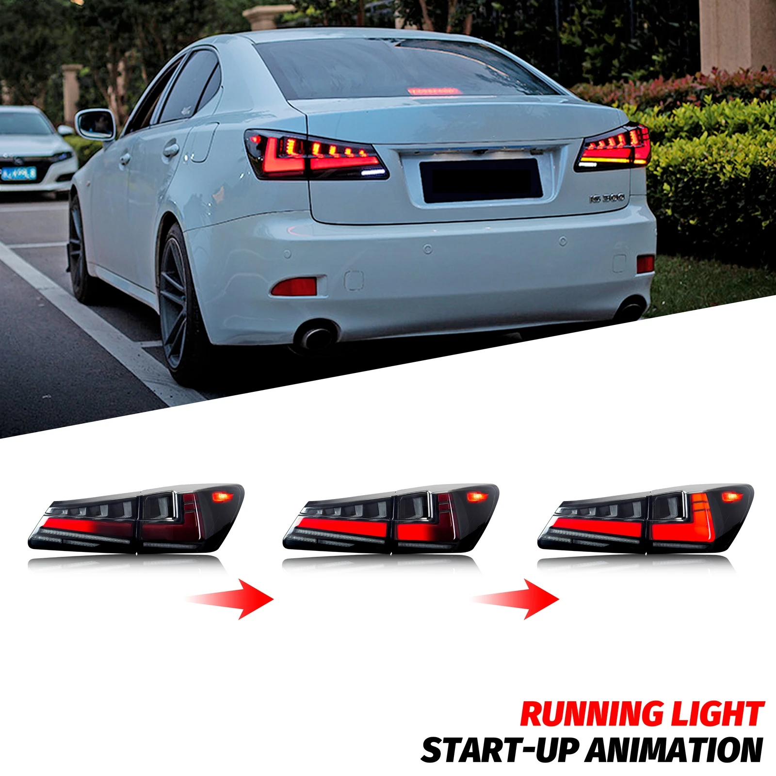 LED Tail Lights for Lexus IS250 IS350 ISF IS II 2006-2013 Sequential Turn Signal Dynamic Animation Black Rear Lamps Assembly