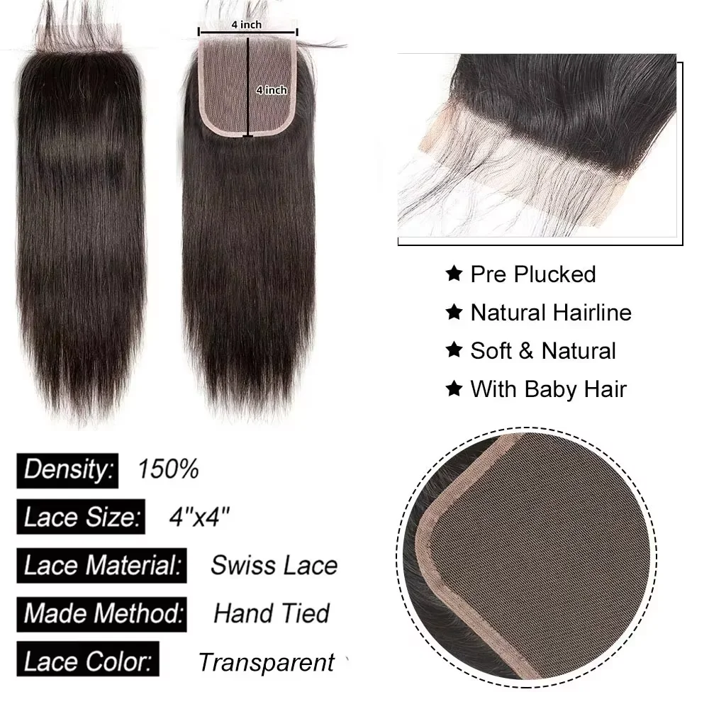 Peruvian Human Hair Bundles With Closure Straight Raw Virgin 3 4 Bundles With 4x4 5x5 HD Lace Closure Weave With 13x4 Frontal