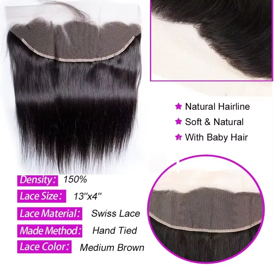 Peruvian Human Hair Bundles With Closure Straight Raw Virgin 3 4 Bundles With 4x4 5x5 HD Lace Closure Weave With 13x4 Frontal