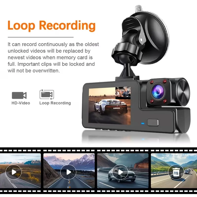 2 Camera Dash Cam W/ IR Night Vision Loop Recording & 2" IPS Screen 1080P , DVR recorder, video recorder, Vehicle DVR