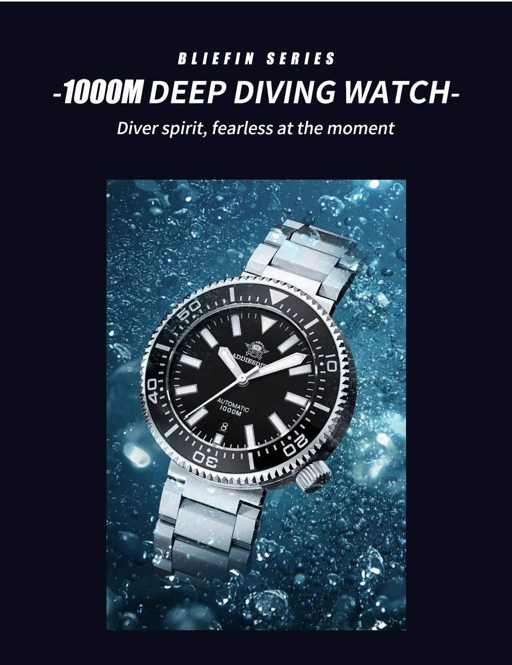 ADDIESDIV2025 New 8215 Movement 200m Waterproof BGW9 Blue Luminous Luxury Diving Automatic Watch Stainless Steel Sapphire AD2523
