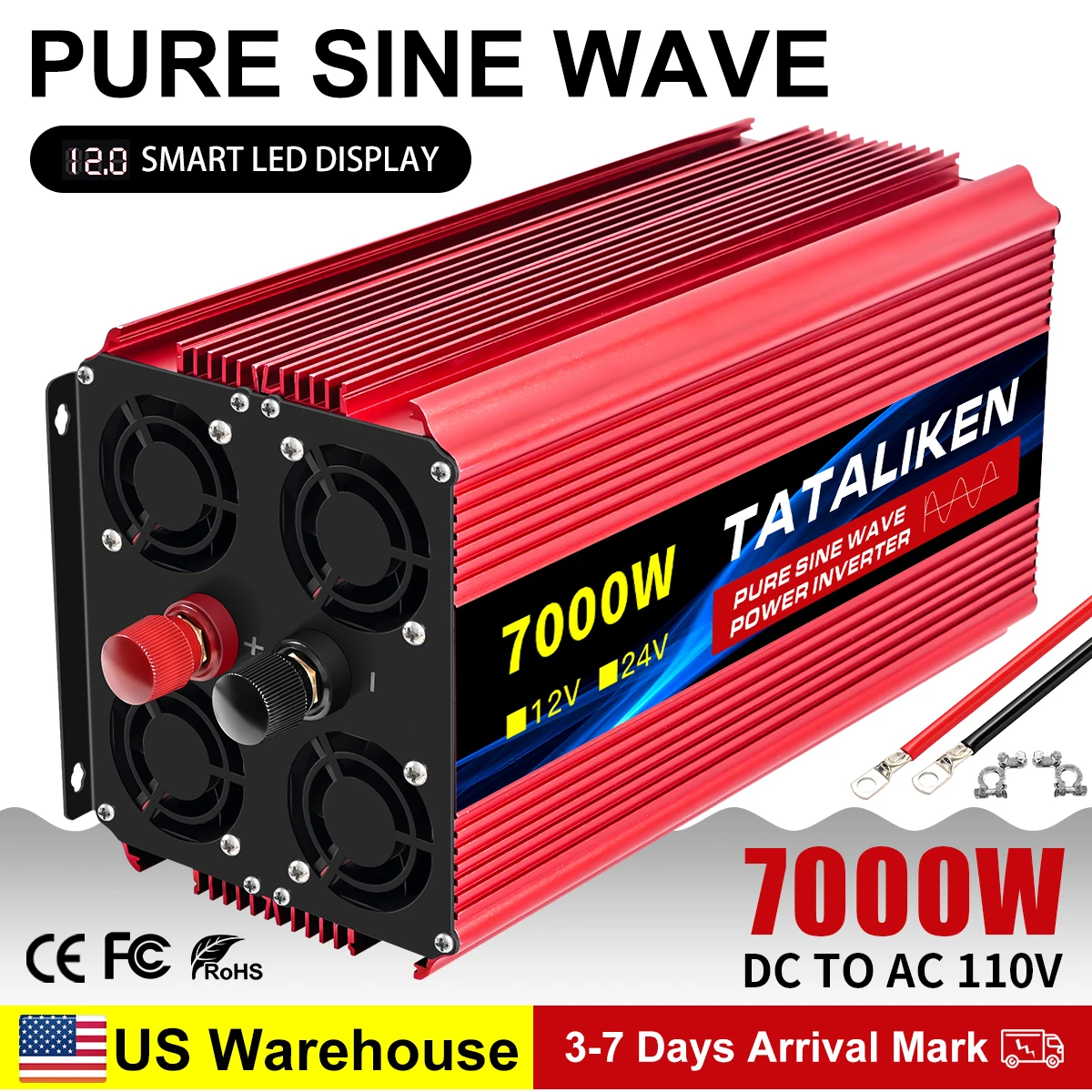 Pure Sine Wave Inverter 3500W/4000W/4500W/5000W inverter 12v converter 60HZ Portable camping car available US socket