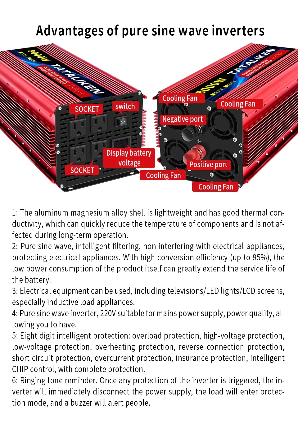 Pure Sine Wave Inverter 3500W/4000W/4500W/5000W inverter 12v converter 60HZ Portable camping car available US socket