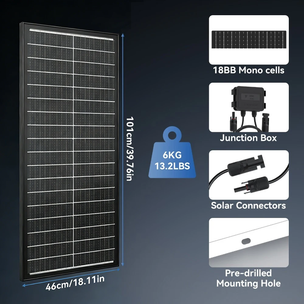 RVPOZWER 12.8V 400/200/100W Rigid Solar Panel 18BB N-Type Solar Cells Monocrystalline Silicon Waterproof Solar Panel Home/RV