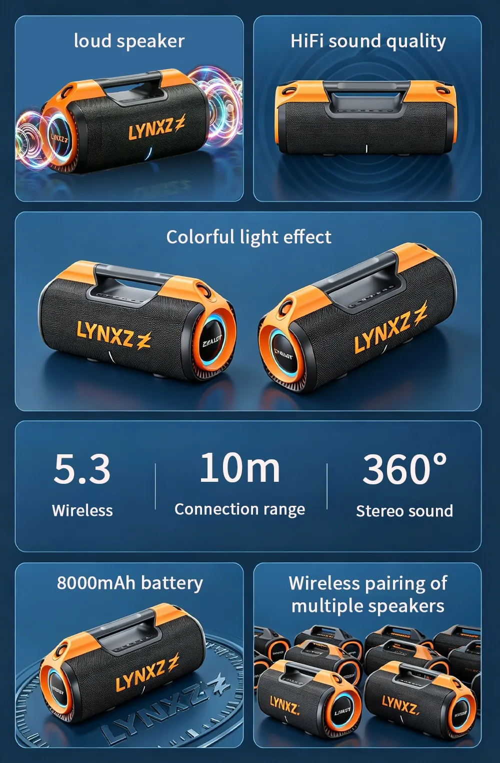100W Bluetooth Speaker Loud Portable Boombox Wireless Outdoor Party IPX5 Waterproof TWS Stereo Bass Subwoofer 8000mAh