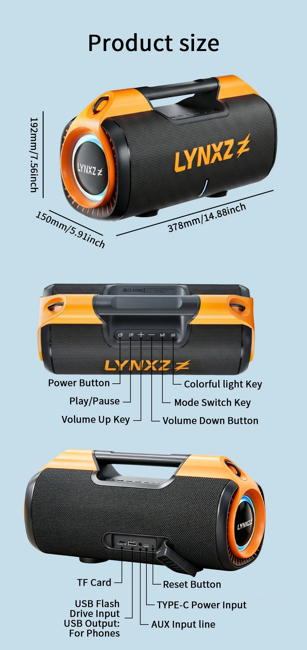 100W Bluetooth Speaker Loud Portable Boombox Wireless Outdoor Party IPX5 Waterproof TWS Stereo Bass Subwoofer 8000mAh