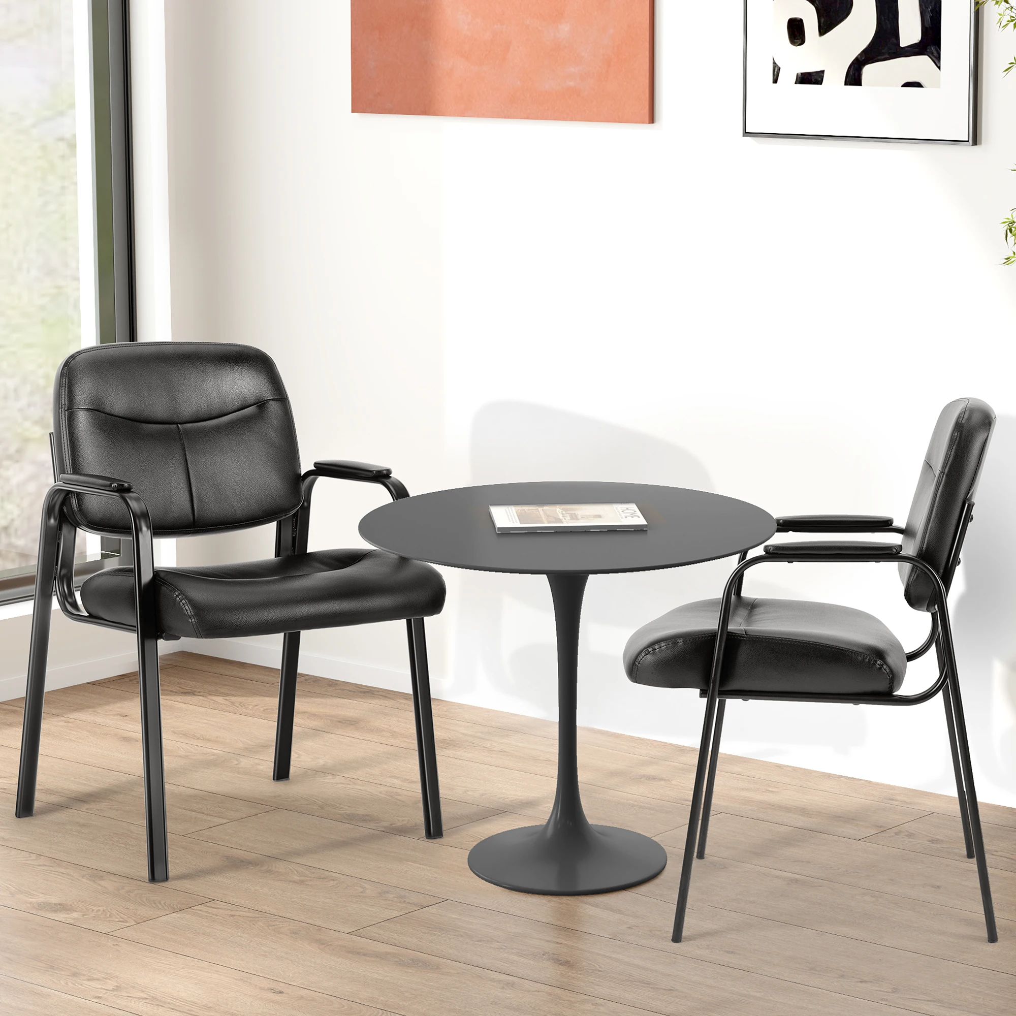 JHK Ergonomic Padded Backrest Leather Office Chair Waterproof PU Leather Conference Room Padded Sponge Cushion Arms Desk Chair