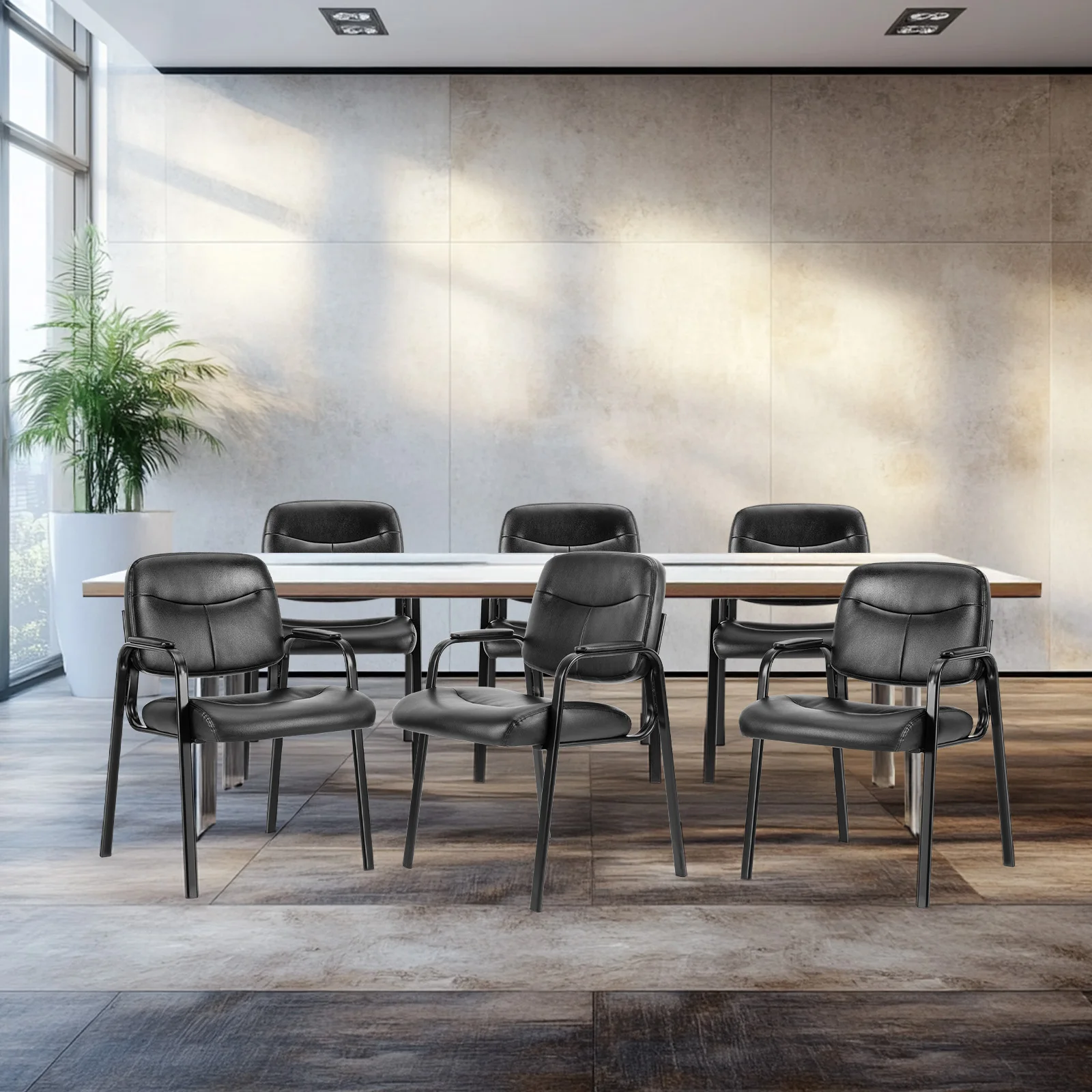 JHK Ergonomic Padded Backrest Leather Office Chair Waterproof PU Leather Conference Room Padded Sponge Cushion Arms Desk Chair