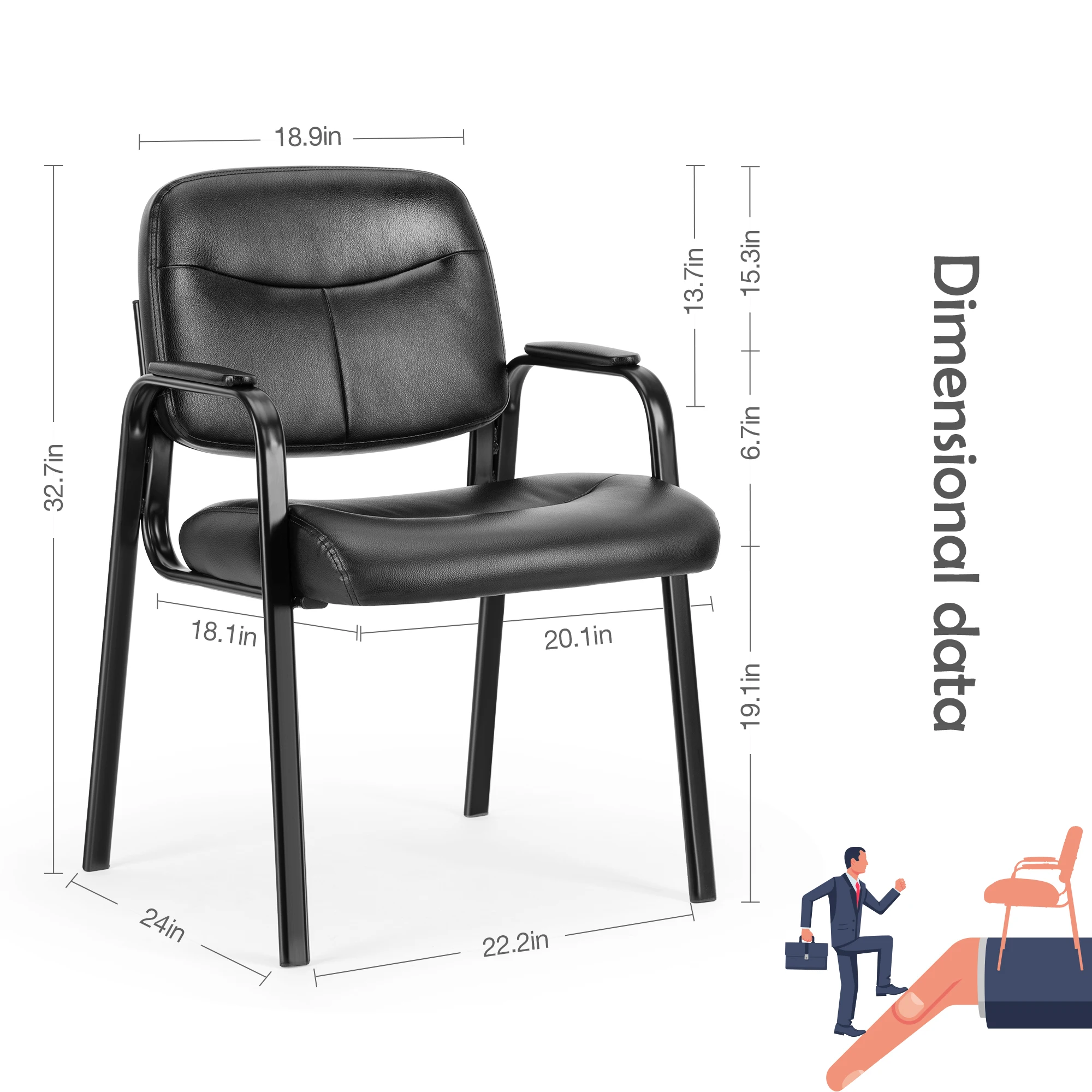 JHK Ergonomic Padded Backrest Leather Office Chair Waterproof PU Leather Conference Room Padded Sponge Cushion Arms Desk Chair