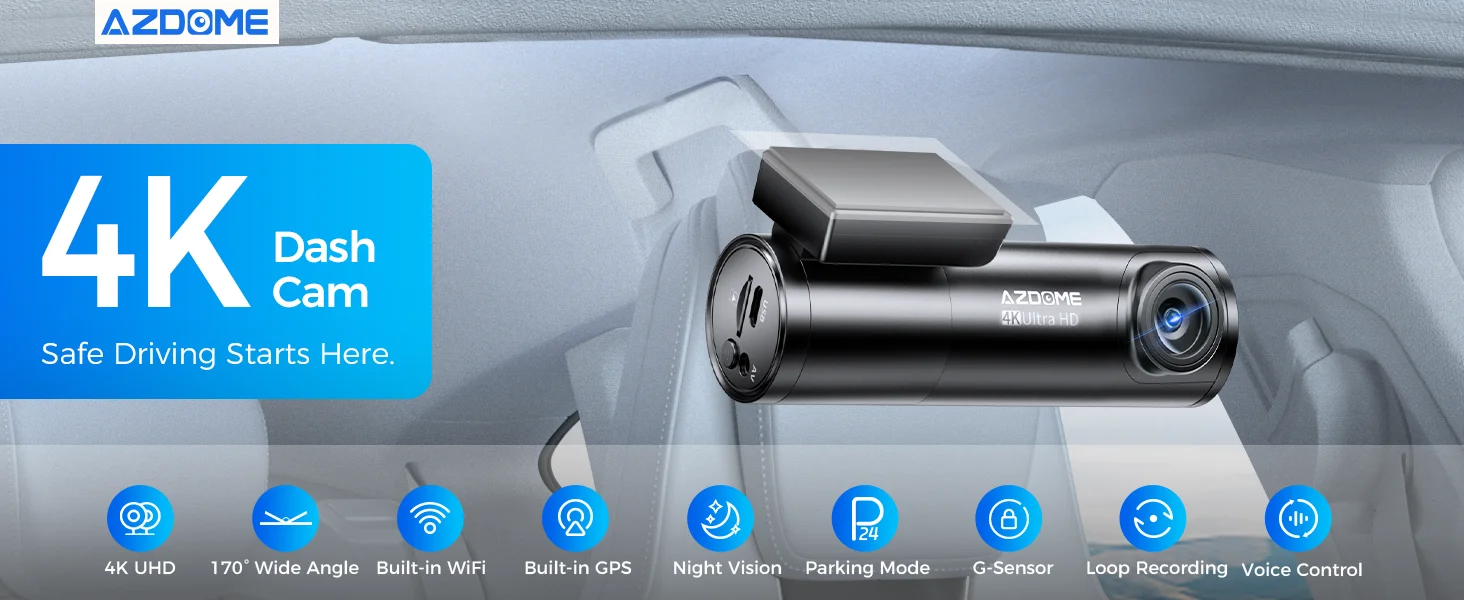 【US Warehouses】AZDOME M300S Dash Cam 4K+1080P Front and Rear Dash Camera for Cars 5.8G WiFi GPS Voice Control WDR Night Vision