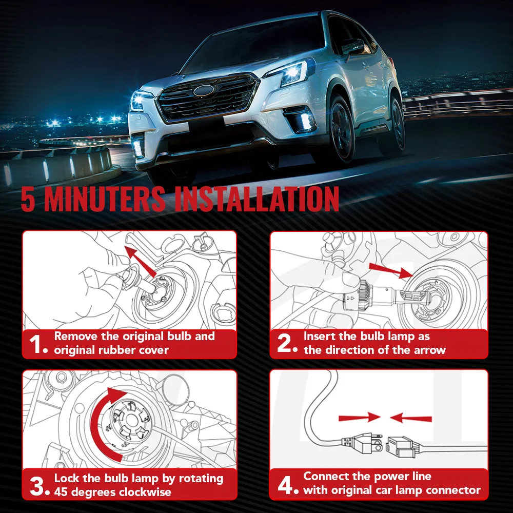 H4/9003/HB2 80W 6500K White 24000LM IP67 LED Headlight Bulbs High Quality Chip High&low Beam Light Plug and Play