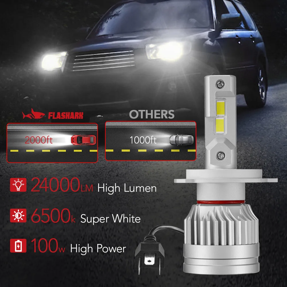 H4/9003/HB2 80W 6500K White 24000LM IP67 LED Headlight Bulbs High Quality Chip High&low Beam Light Plug and Play