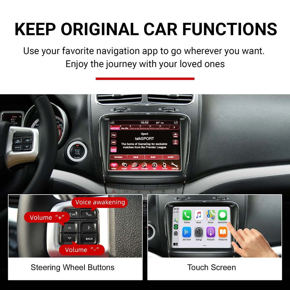 Wireless CarPlay For Dodge Challenger Journey 2013-2016 Original Car Screen Upgrade Wireless CarPlay Android Auto Decoder Box