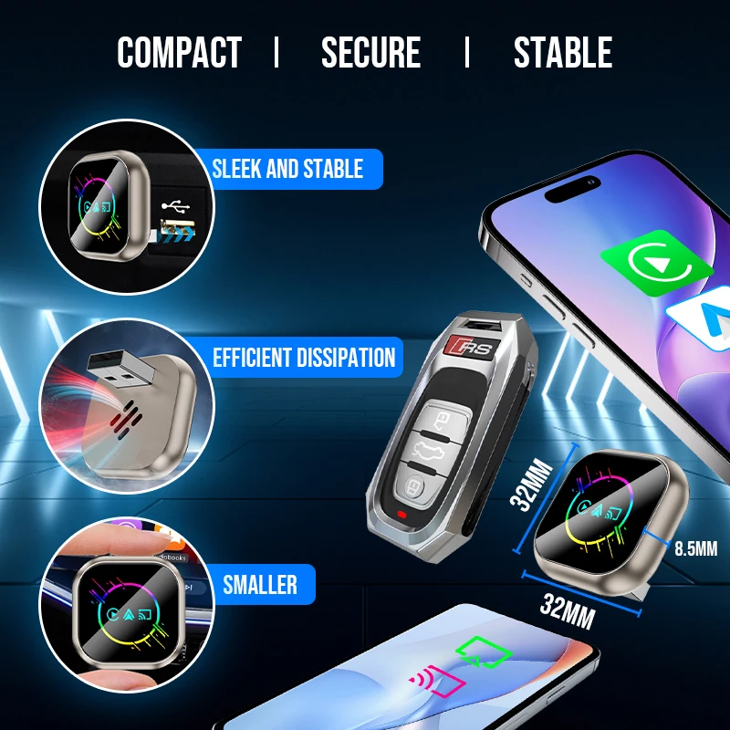 Upgraded Wireless Mirror Connection Adapter, 3-in-1 Car Adapter, Supports 2.4/5GHz WiFi and Wireless 5.0- Compact Car Streaming Device, Compatible with CarPlay and Smartphones, Plug and Play
