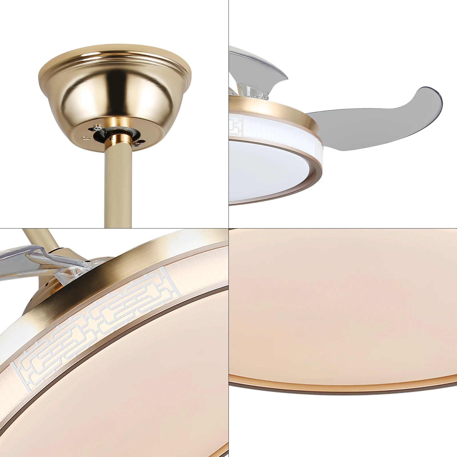 42 Inch Ceiling Fan Speed 3 Color with Remote Control Temperature 3000K-6000K Dimmable LED Reversible Quiet Motor Gold Ceiling Fan Lamp for Bedroom Living Room Kitchen Home