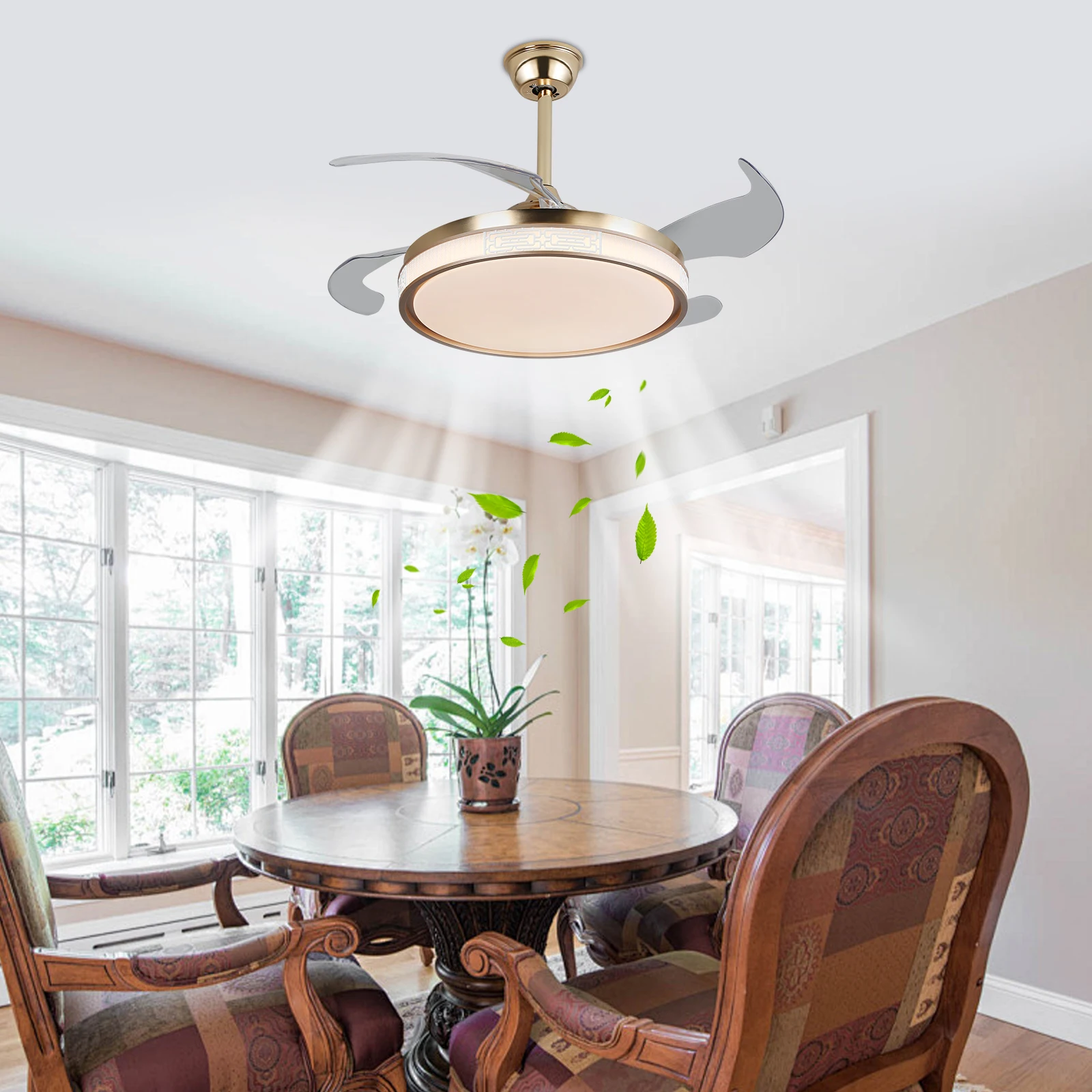 42 Inch Ceiling Fan Speed 3 Color with Remote Control Temperature 3000K-6000K Dimmable LED Reversible Quiet Motor Gold Ceiling Fan Lamp for Bedroom Living Room Kitchen Home