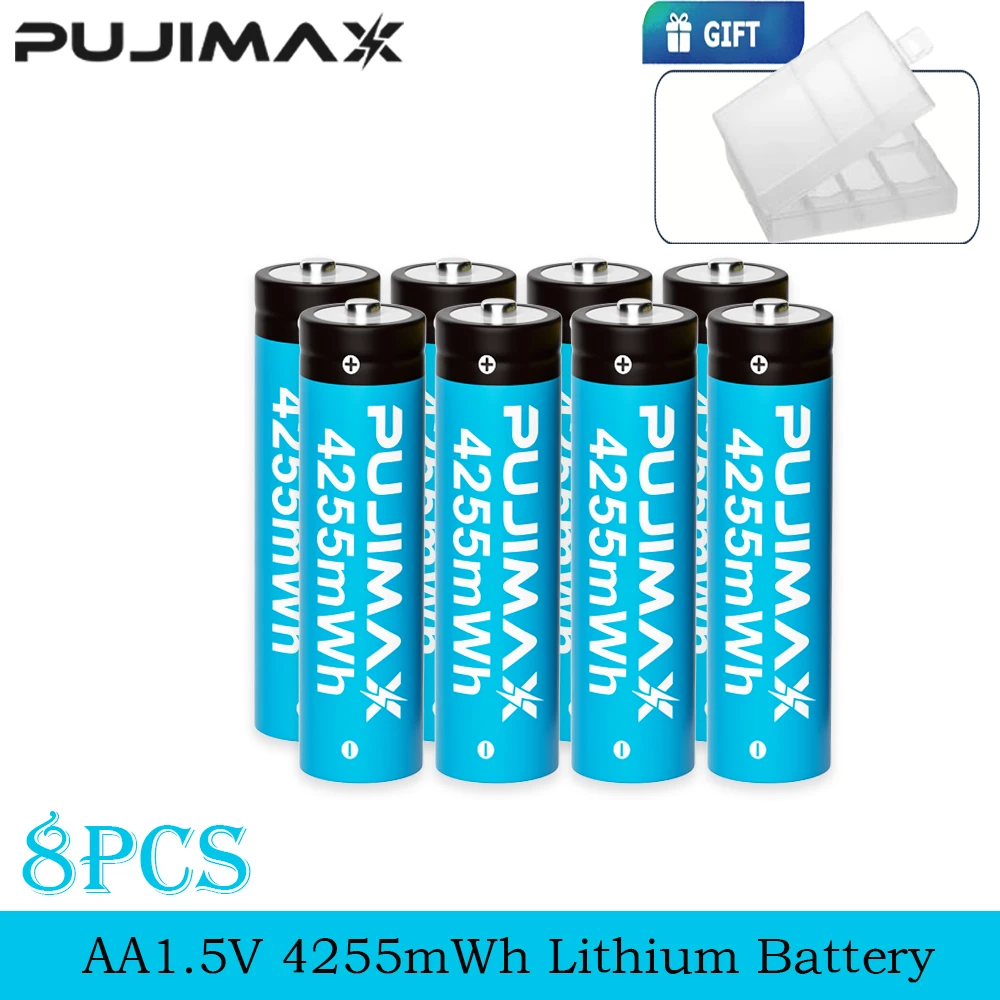 PUJIMAX 8pcs 1.5V AA Li-ion Battery 4255mWh Lithium Ion Rechargeable Batteries for Remote Control Mouse Computers Toy Clocks