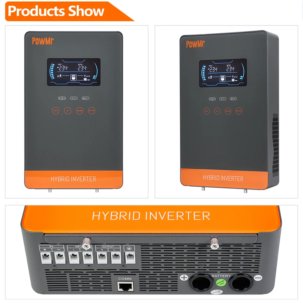 PowMr USA 4000W 24V Hybrid Solar Inverter Charger 100/110/120V AC Pure Sine Wave 140A MPPT Charger Max 5600W PV 55-350V DC Off Grid Inverter for Lead Acid AGM Gel Lithium Battery Home Emergency Solar Power System