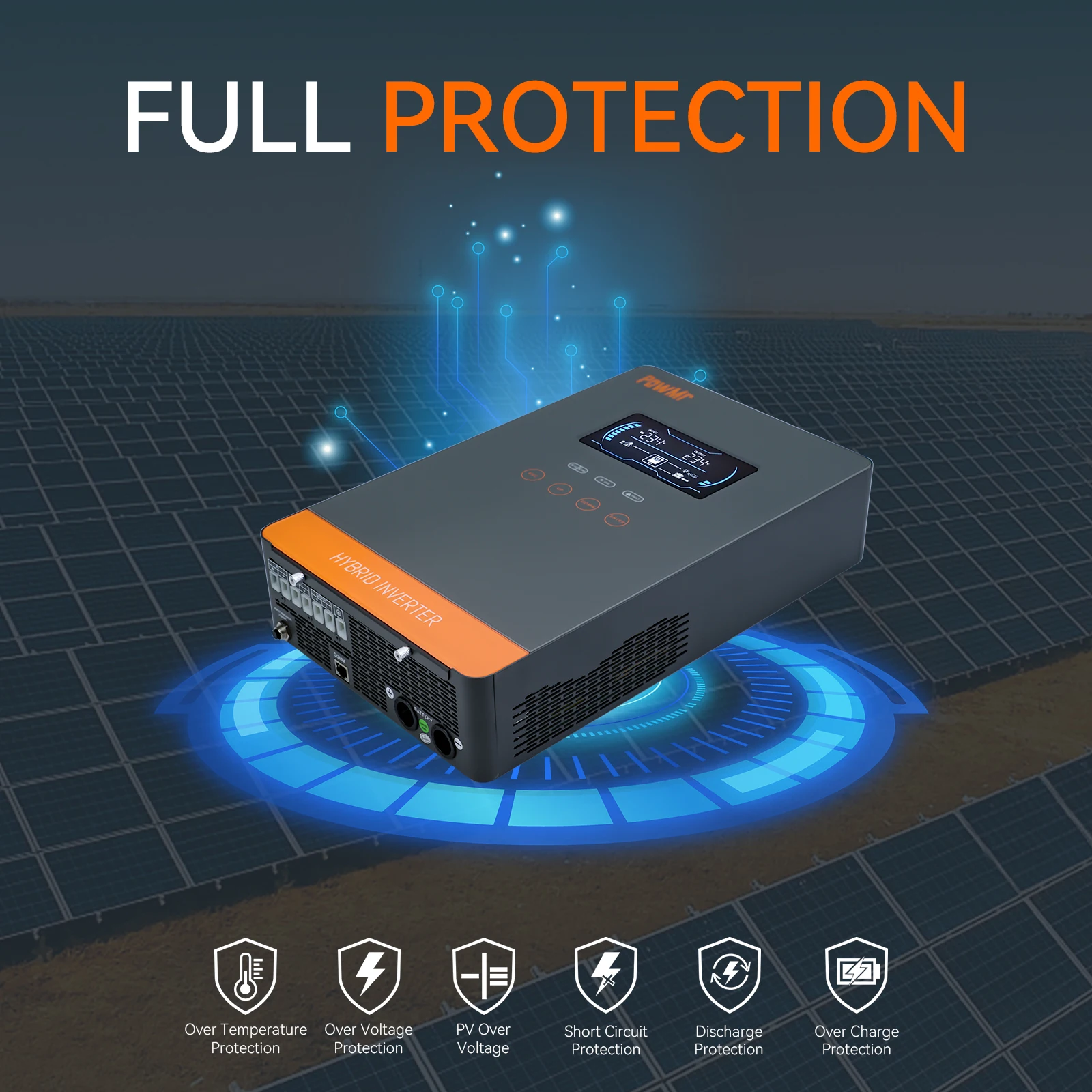 PowMr USA 4000W 24V Hybrid Solar Inverter Charger 100/110/120V AC Pure Sine Wave 140A MPPT Charger Max 5600W PV 55-350V DC Off Grid Inverter for Lead Acid AGM Gel Lithium Battery Home Emergency Solar Power System