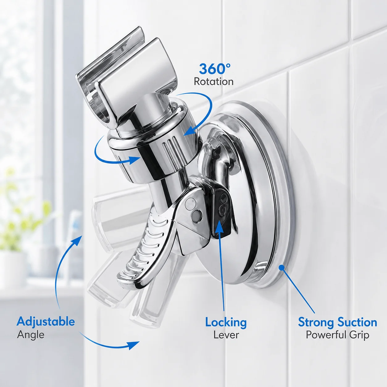 Suction Cup Shower Head Holder, 360 Degree Adjustable Handheld Shower Bracket