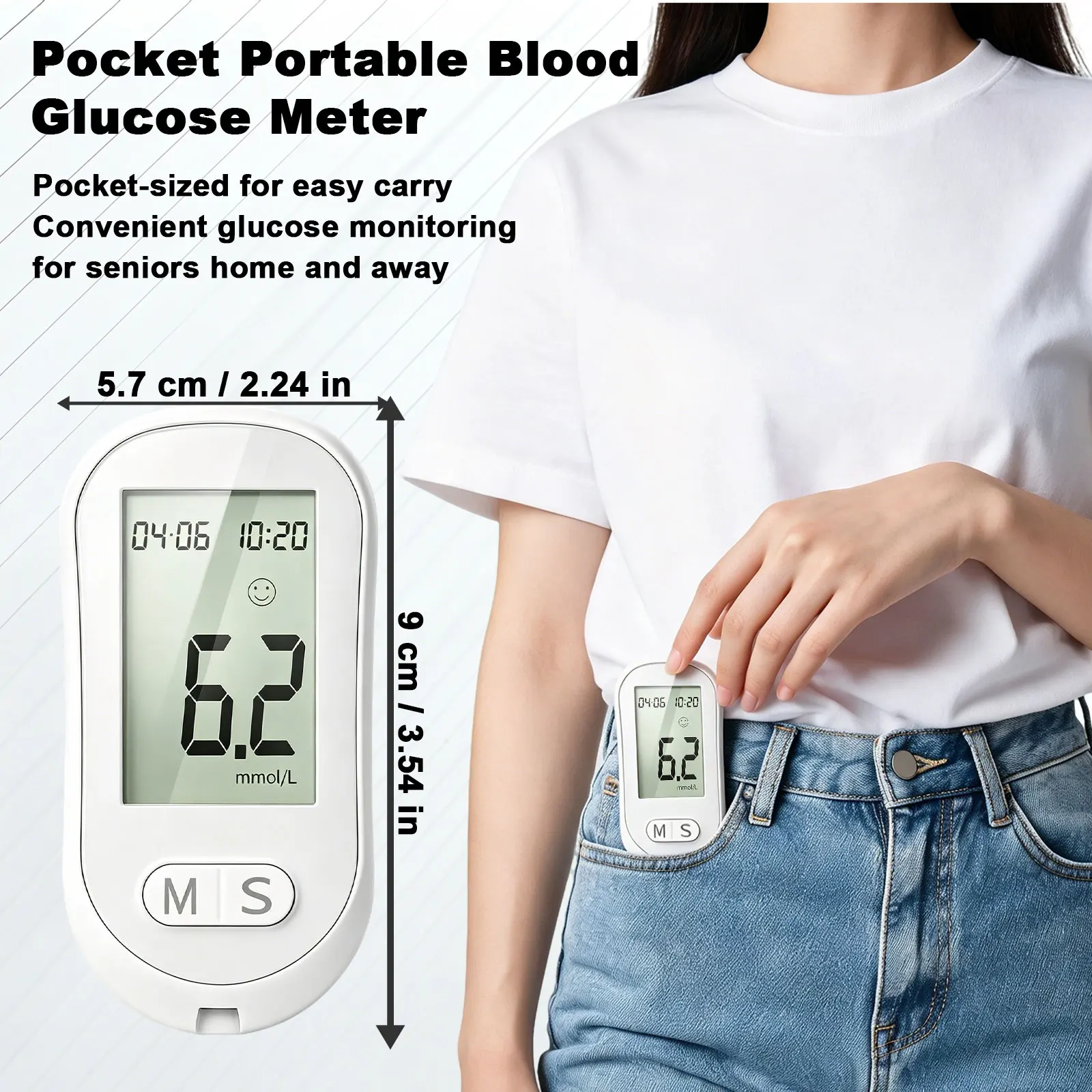 Portable Blood Glucose Meter, High Accuracy Glucose Testing Device with Memory Function, Easy Operation Home Health Monitor for Family