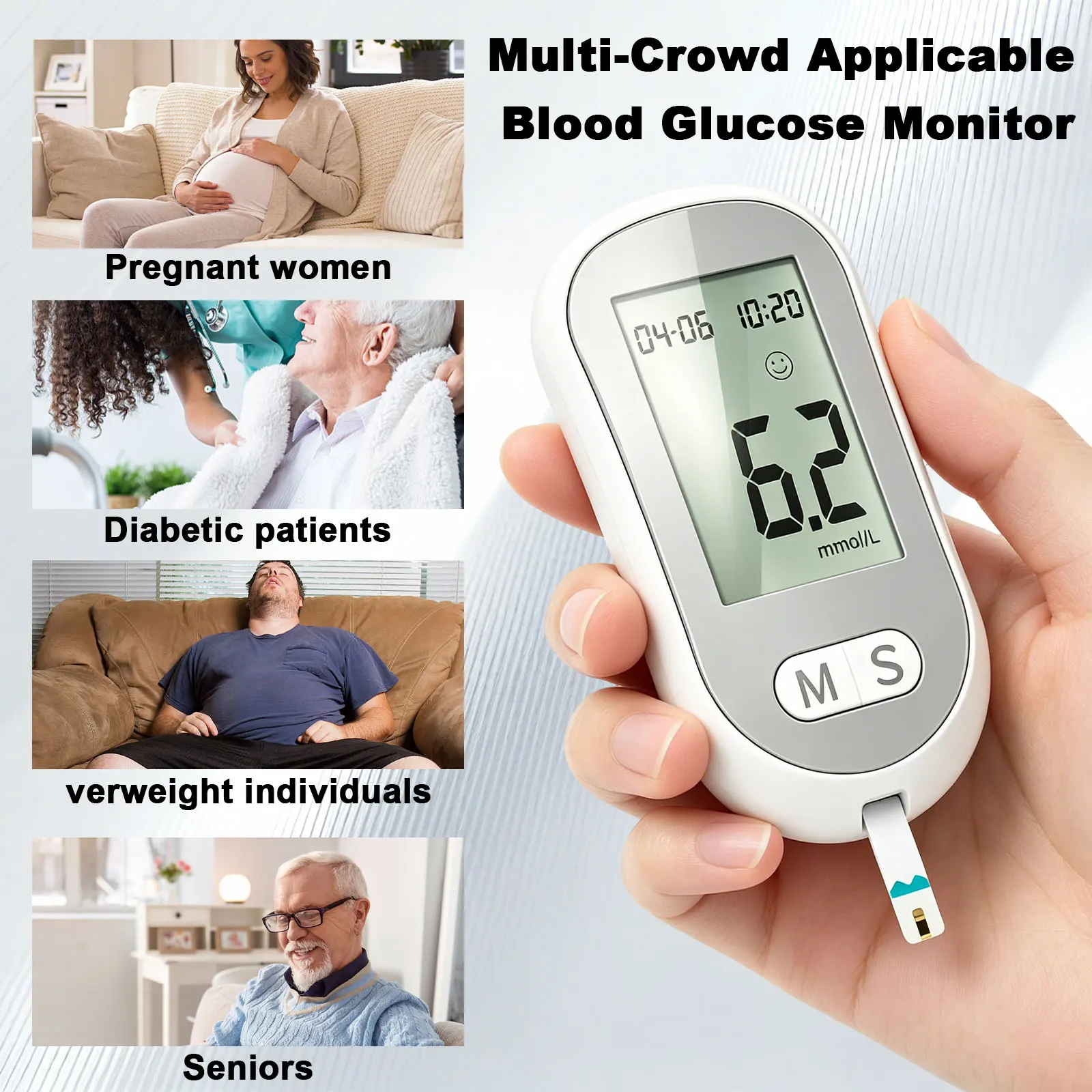 Portable Blood Glucose Meter, High Accuracy Glucose Testing Device with Memory Function, Easy Operation Home Health Monitor for Family