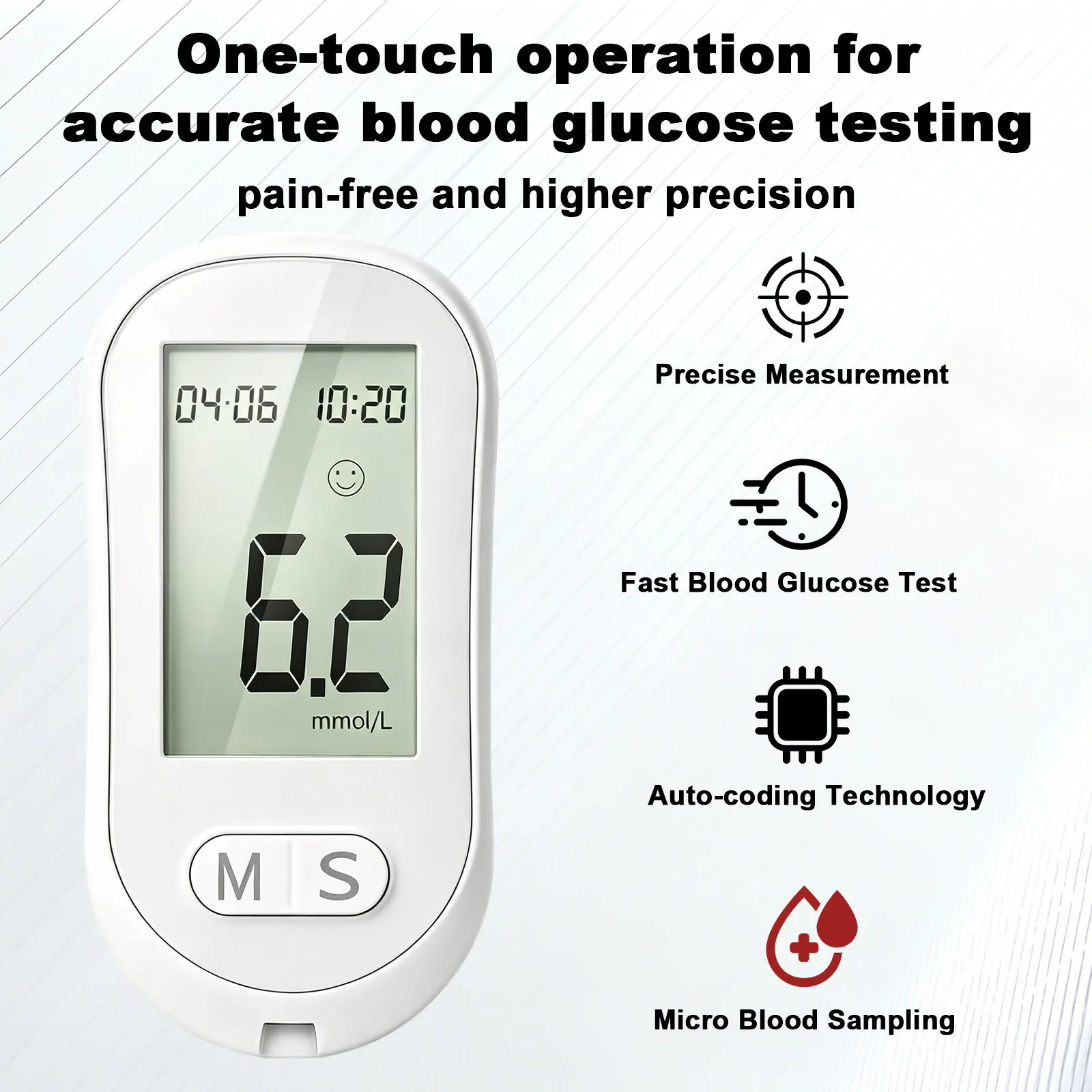 Portable Blood Glucose Meter, High Accuracy Glucose Testing Device with Memory Function, Easy Operation Home Health Monitor for Family