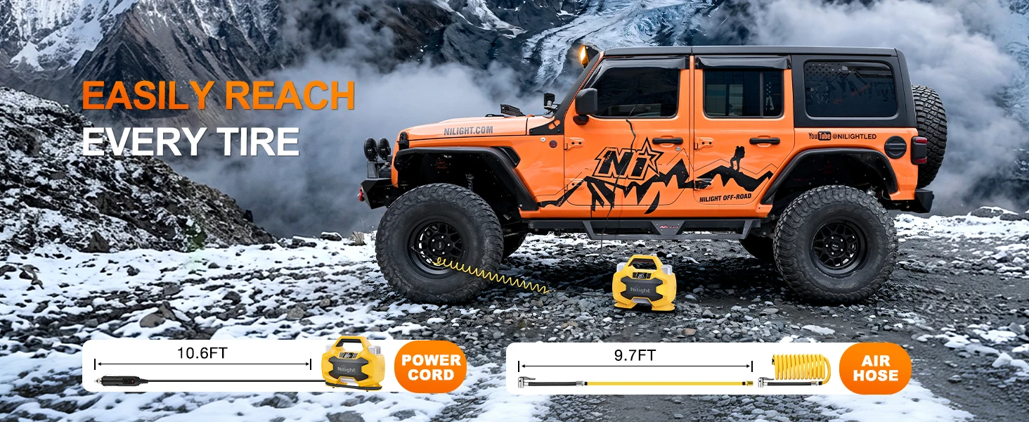 Nilight Portable DC 12V Heavy Duty Tire Inflator Dual Cylinders and Dual Motors Tire Pump 150PSI Air Pumps Auto Shutoff with Screen and LED Light Air Compressor for Pickup Truck ORVs SUVs Cars
