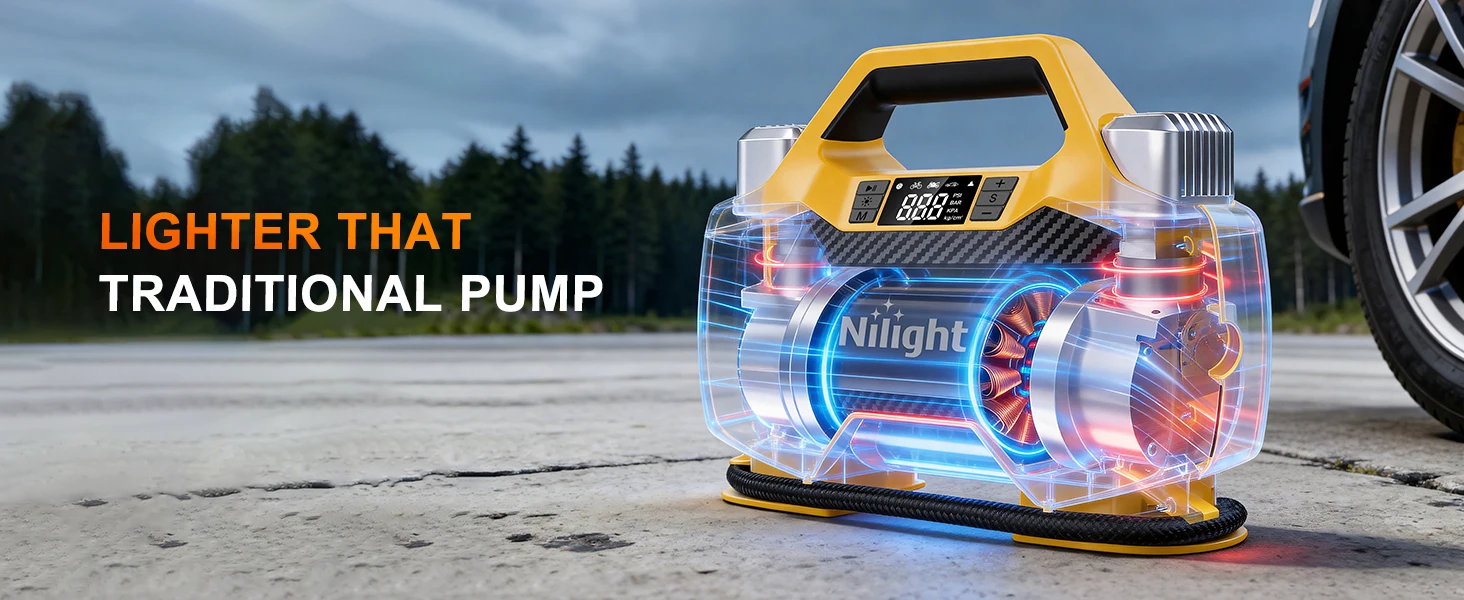 Nilight Portable DC 12V Heavy Duty Tire Inflator Dual Cylinders and Dual Motors Tire Pump 150PSI Air Pumps Auto Shutoff with Screen and LED Light Air Compressor for Pickup Truck ORVs SUVs Cars