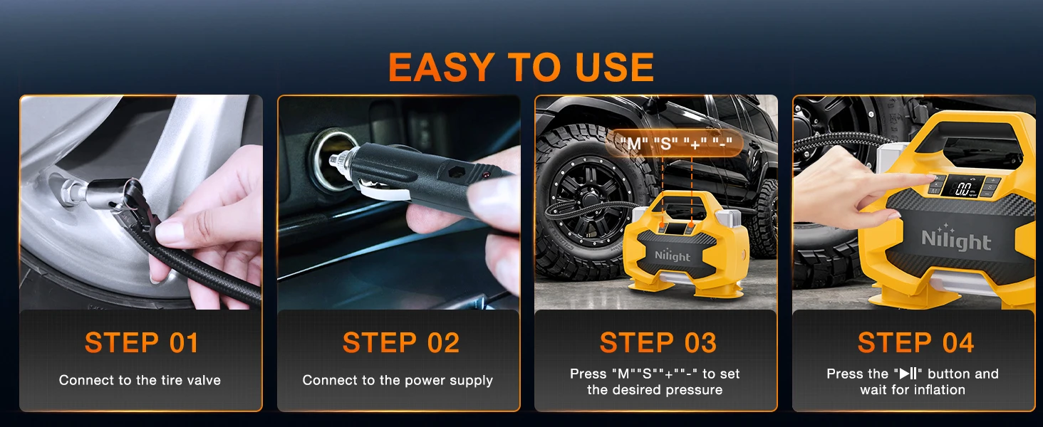 Nilight Portable DC 12V Heavy Duty Tire Inflator Dual Cylinders and Dual Motors Tire Pump 150PSI Air Pumps Auto Shutoff with Screen and LED Light Air Compressor for Pickup Truck ORVs SUVs Cars