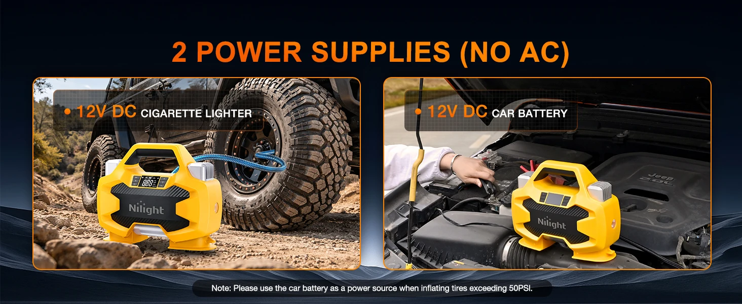 Nilight Portable DC 12V Heavy Duty Tire Inflator Dual Cylinders and Dual Motors Tire Pump 150PSI Air Pumps Auto Shutoff with Screen and LED Light Air Compressor for Pickup Truck ORVs SUVs Cars
