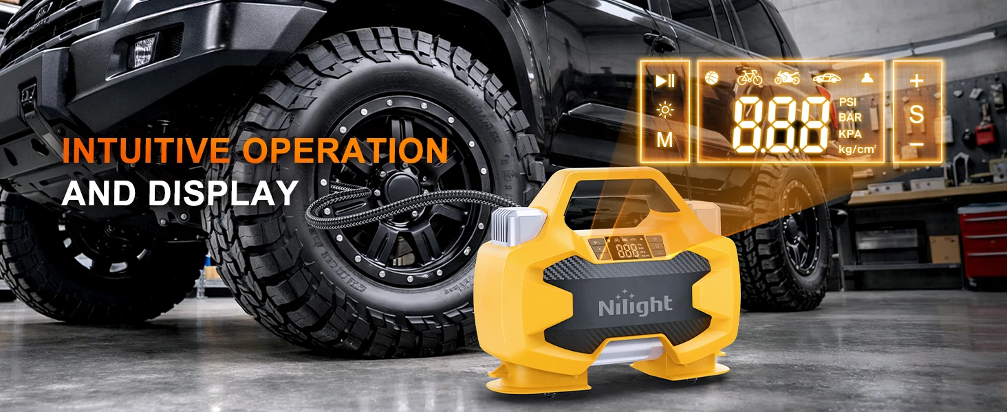Nilight Portable DC 12V Heavy Duty Tire Inflator Dual Cylinders and Dual Motors Tire Pump 150PSI Air Pumps Auto Shutoff with Screen and LED Light Air Compressor for Pickup Truck ORVs SUVs Cars
