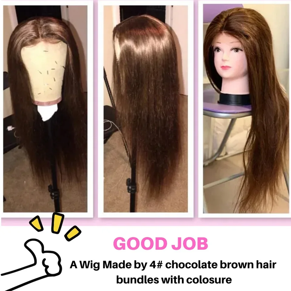 Chocolate Brown Straight Human Hair Bundles Color 4 Straight Virgin Human Hair 3/4 Bundles Quick Weave Real Unprocessed Chocolate Brazilian Virgin Straight Human Hair Extension Dark Brown Mixed Length Double Weft 100g/PC