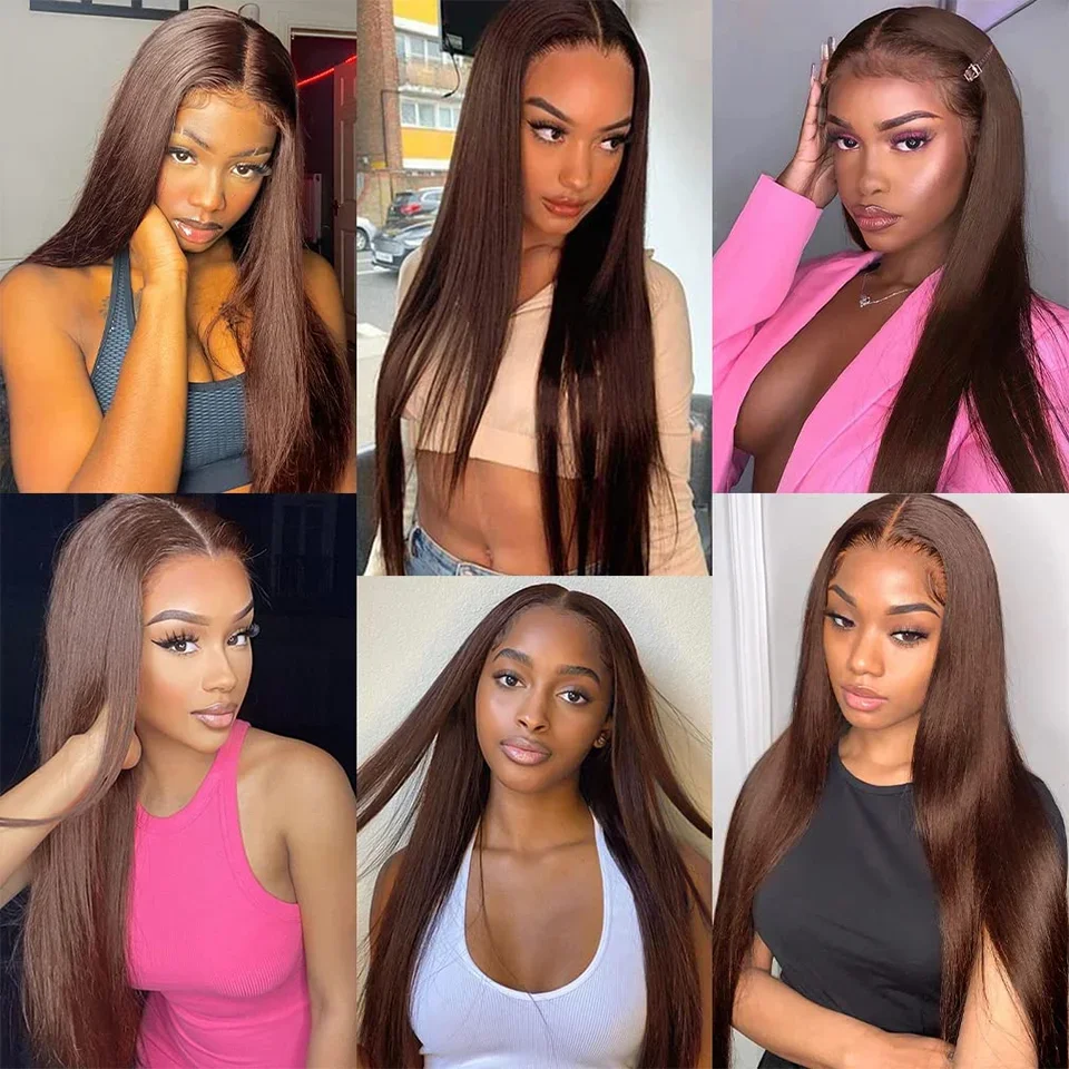 Chocolate Brown Straight Human Hair Bundles Color 4 Straight Virgin Human Hair 3/4 Bundles Quick Weave Real Unprocessed Chocolate Brazilian Virgin Straight Human Hair Extension Dark Brown Mixed Length Double Weft 100g/PC