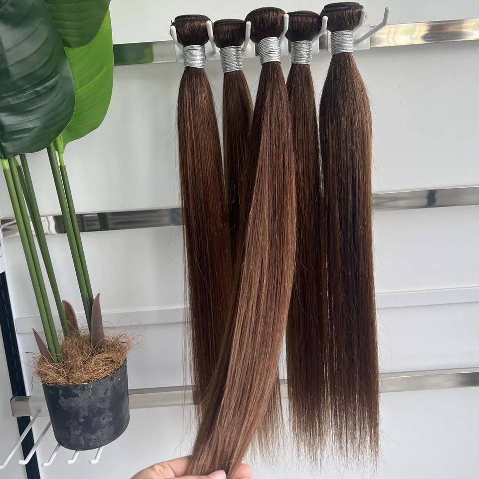 Chocolate Brown Straight Human Hair Bundles Color 4 Straight Virgin Human Hair 3/4 Bundles Quick Weave Real Unprocessed Chocolate Brazilian Virgin Straight Human Hair Extension Dark Brown Mixed Length Double Weft 100g/PC