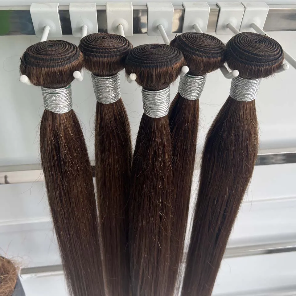 Chocolate Brown Straight Human Hair Bundles Color 4 Straight Virgin Human Hair 3/4 Bundles Quick Weave Real Unprocessed Chocolate Brazilian Virgin Straight Human Hair Extension Dark Brown Mixed Length Double Weft 100g/PC