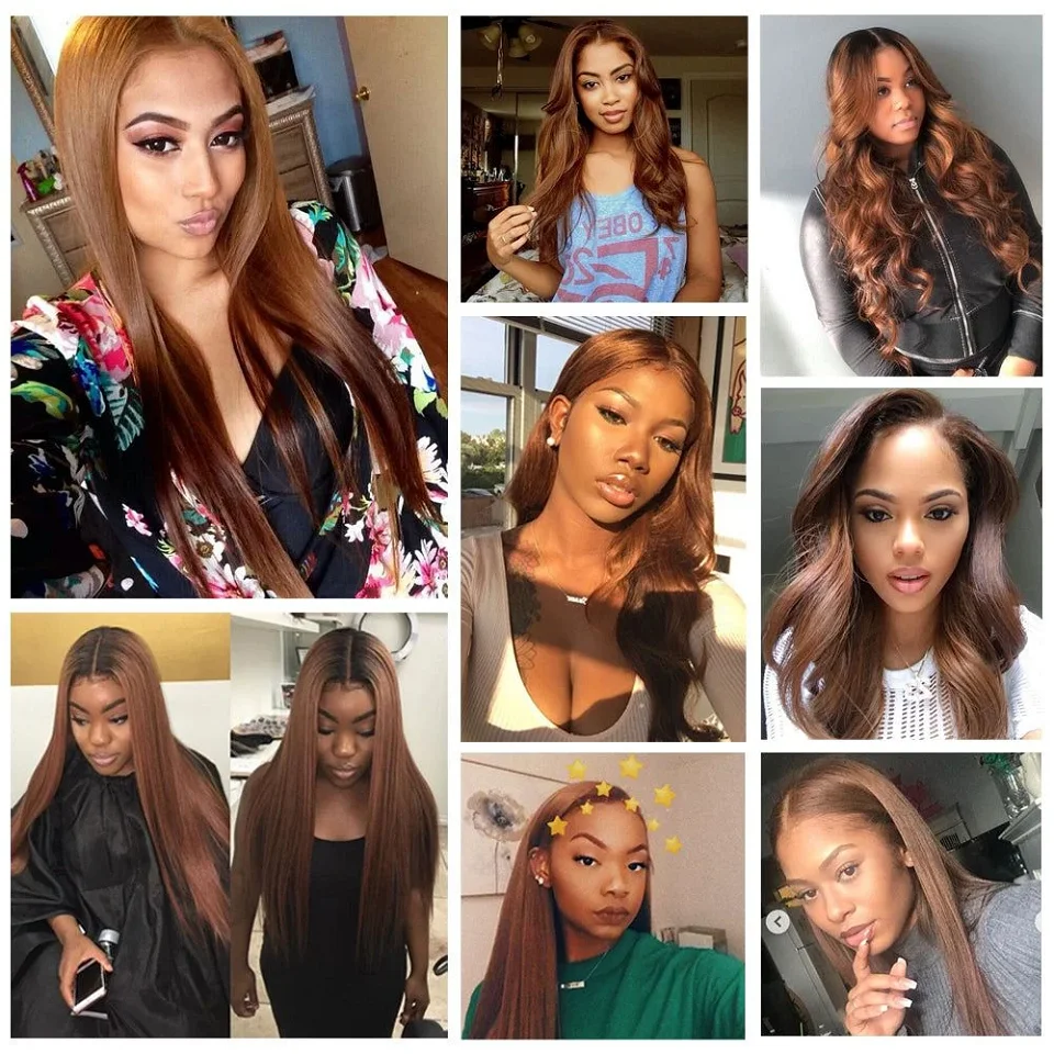 Chocolate Brown Straight Human Hair Bundles Color 4 Straight Virgin Human Hair 3/4 Bundles Quick Weave Real Unprocessed Chocolate Brazilian Virgin Straight Human Hair Extension Dark Brown Mixed Length Double Weft 100g/PC