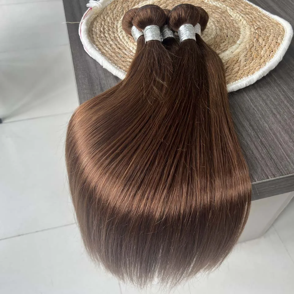 Chocolate Brown Straight Human Hair Bundles Color 4 Straight Virgin Human Hair 3/4 Bundles Quick Weave Real Unprocessed Chocolate Brazilian Virgin Straight Human Hair Extension Dark Brown Mixed Length Double Weft 100g/PC