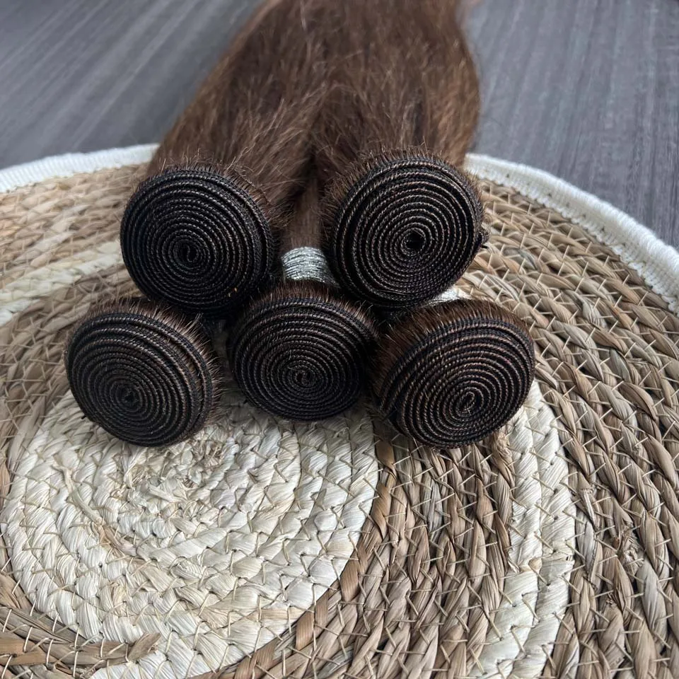 Chocolate Brown Straight Human Hair Bundles Color 4 Straight Virgin Human Hair 3/4 Bundles Quick Weave Real Unprocessed Chocolate Brazilian Virgin Straight Human Hair Extension Dark Brown Mixed Length Double Weft 100g/PC