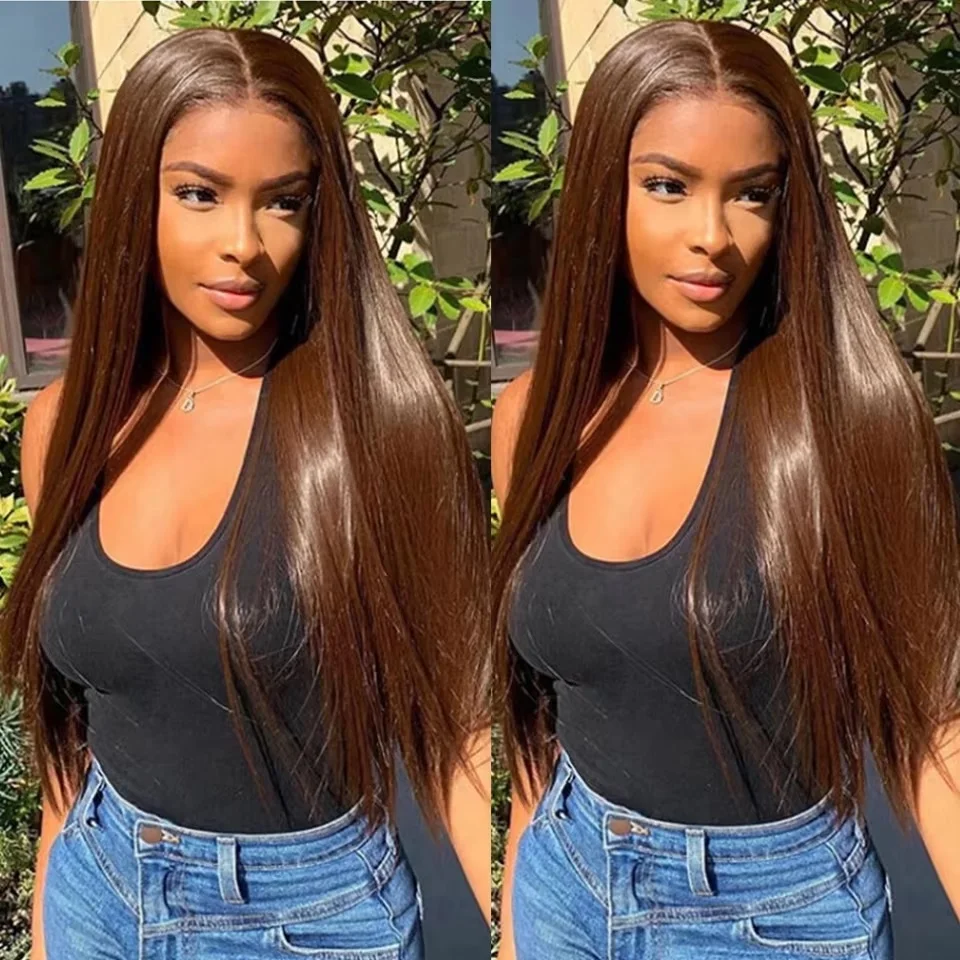 Chocolate Brown Straight Human Hair Bundles Color 4 Straight Virgin Human Hair 3/4 Bundles Quick Weave Real Unprocessed Chocolate Brazilian Virgin Straight Human Hair Extension Dark Brown Mixed Length Double Weft 100g/PC
