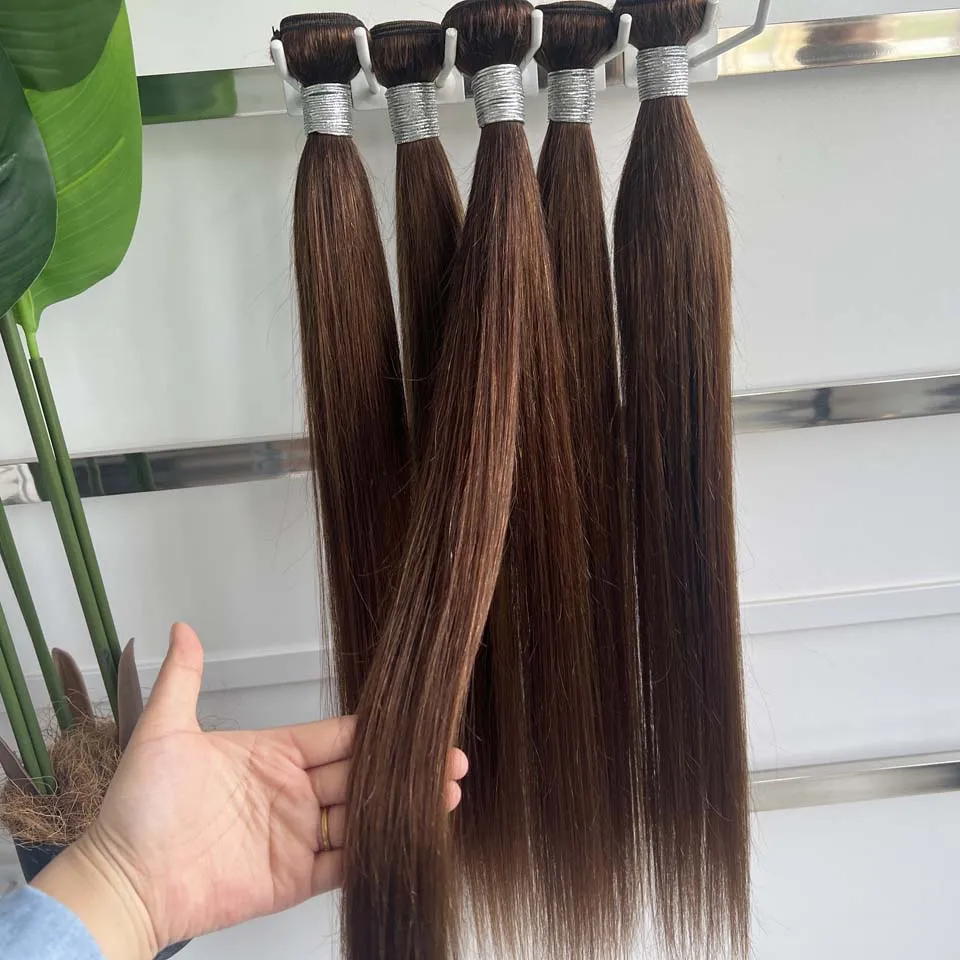 Chocolate Brown Straight Human Hair Bundles Color 4 Straight Virgin Human Hair 3/4 Bundles Quick Weave Real Unprocessed Chocolate Brazilian Virgin Straight Human Hair Extension Dark Brown Mixed Length Double Weft 100g/PC