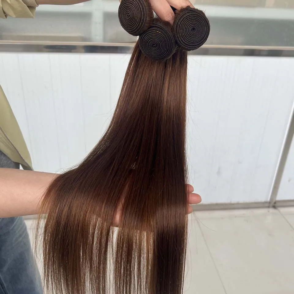 Chocolate Brown Straight Human Hair Bundles Color 4 Straight Virgin Human Hair 3/4 Bundles Quick Weave Real Unprocessed Chocolate Brazilian Virgin Straight Human Hair Extension Dark Brown Mixed Length Double Weft 100g/PC
