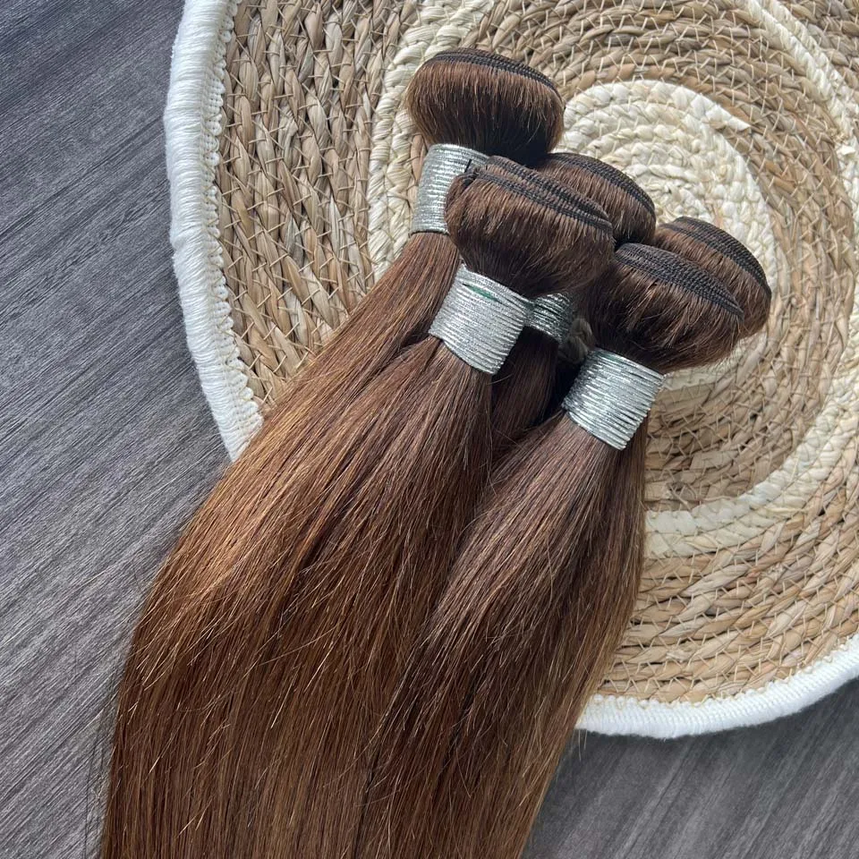 Chocolate Brown Straight Human Hair Bundles Color 4 Straight Virgin Human Hair 3/4 Bundles Quick Weave Real Unprocessed Chocolate Brazilian Virgin Straight Human Hair Extension Dark Brown Mixed Length Double Weft 100g/PC