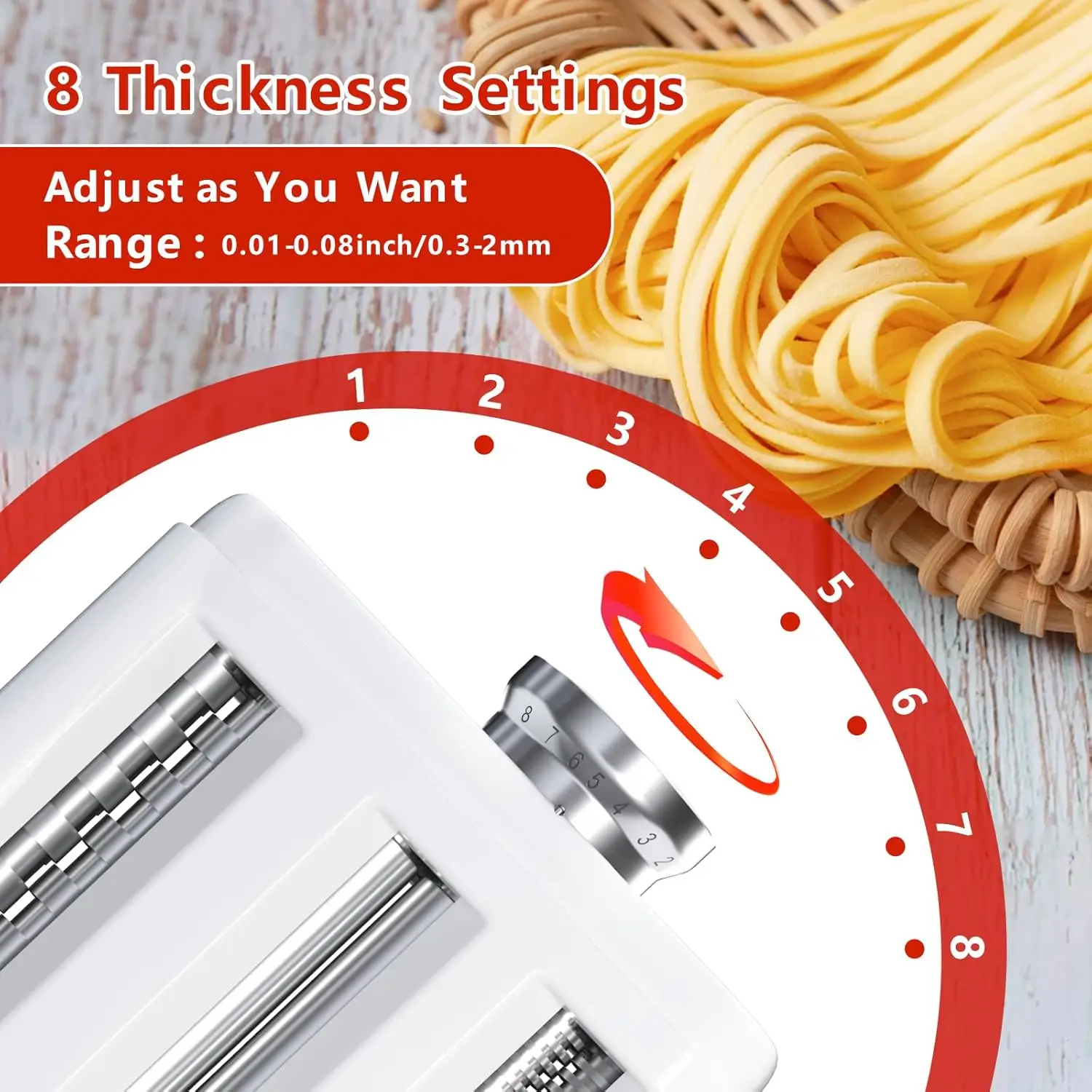 3-in-1 Pasta Maker Attachment for KitchenAid & Cuisinart Stand Mixers, Pasta Roller, Spaghetti & Fettuccine Cutter Set with Cleaning Brush, Stainless Steel
