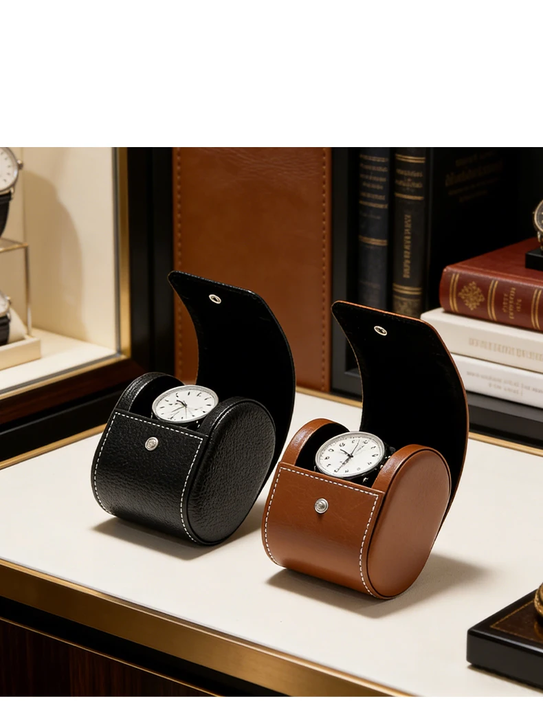 Oirlv Faux Leather Watch Box Premium Watch Storage Case & Watch Holder – Portable Watch Case for Travel/Daily Use Black & Brown